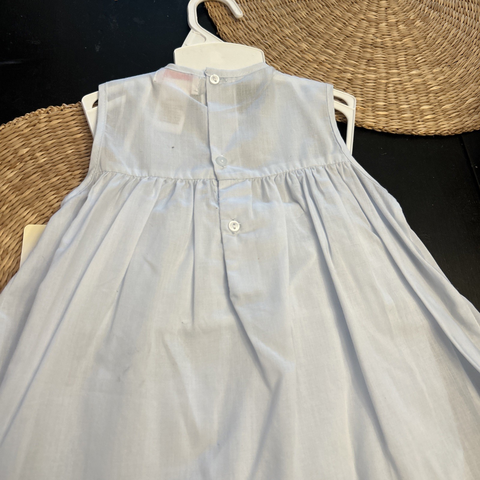 Petit Ami Girls Solid blue Smock Cotton Dress 9 months
