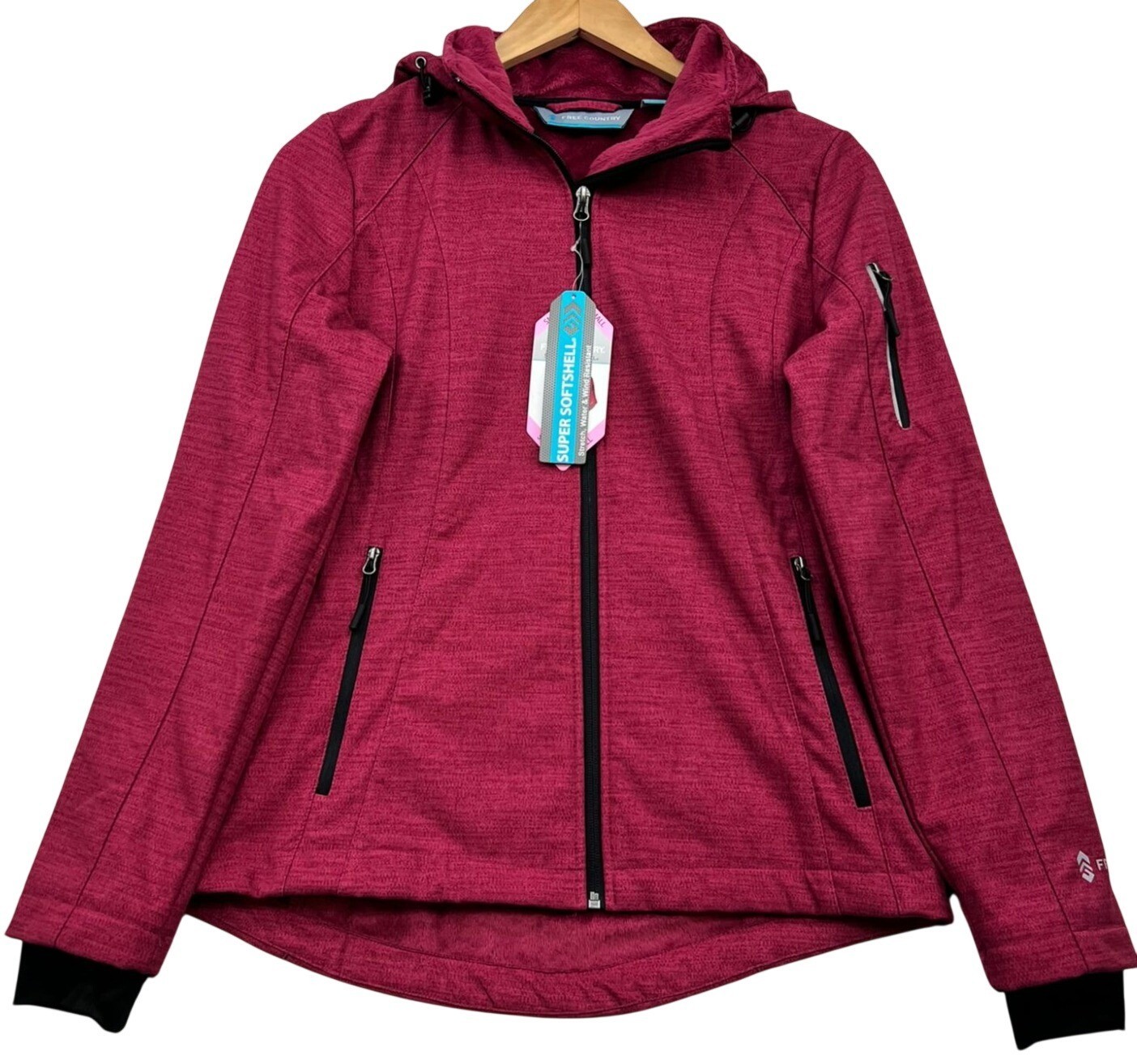 Free Country Womens Softshell Zip Up Hooded Jacket Long Sleeve S Vibrant Berry