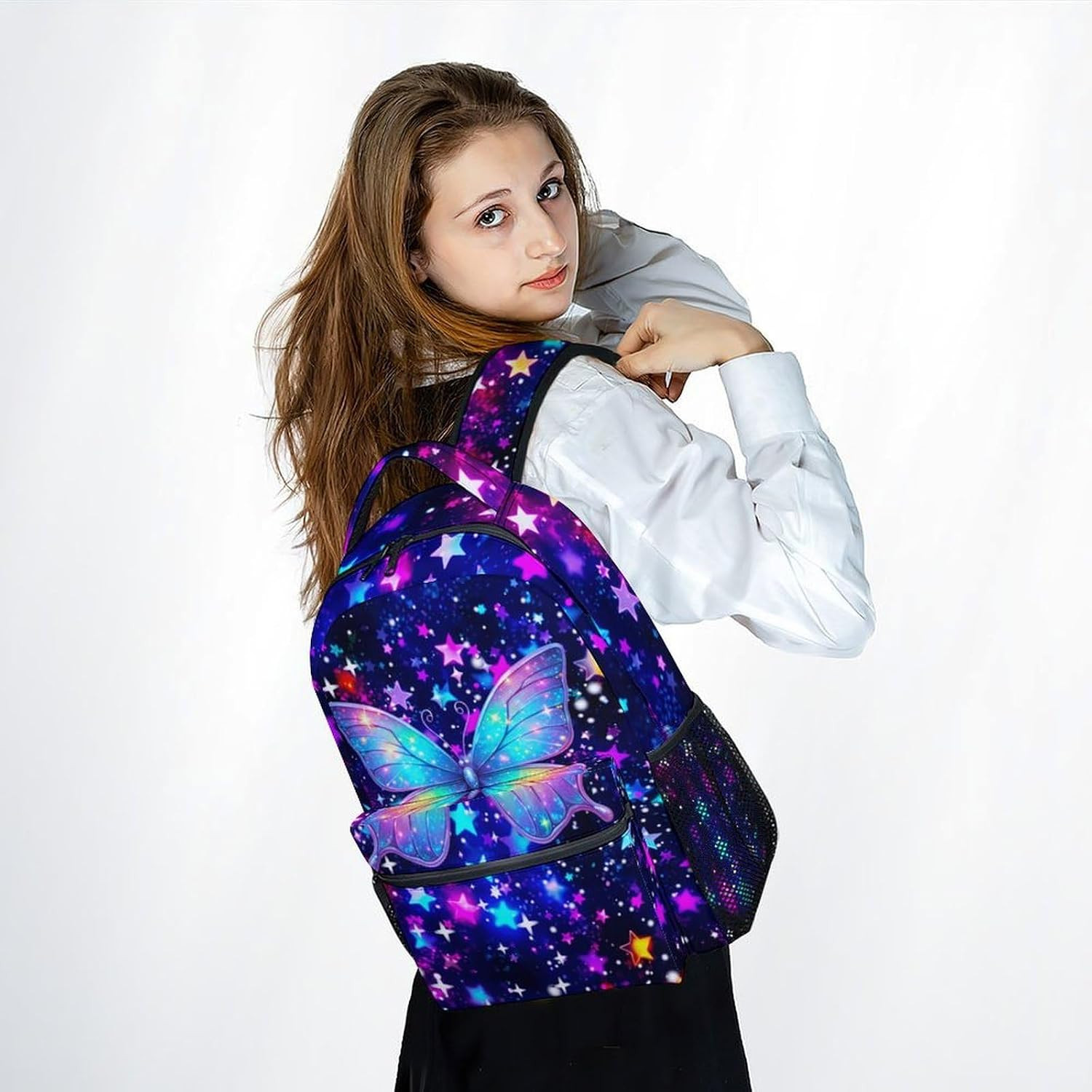 Butterfly Backpack for Girls, 17 Inch Kids School Bag for Elementary, Kindergart
