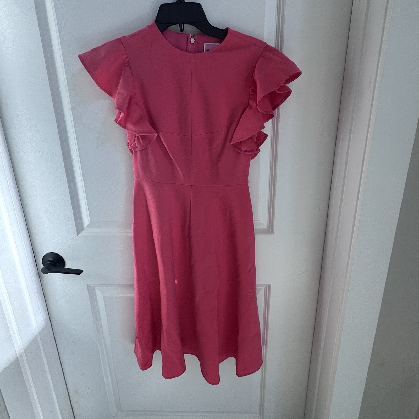 kate spade new york Pink Solid Ruffle Sleeve Fit & Flare Crew Neck Dress 0