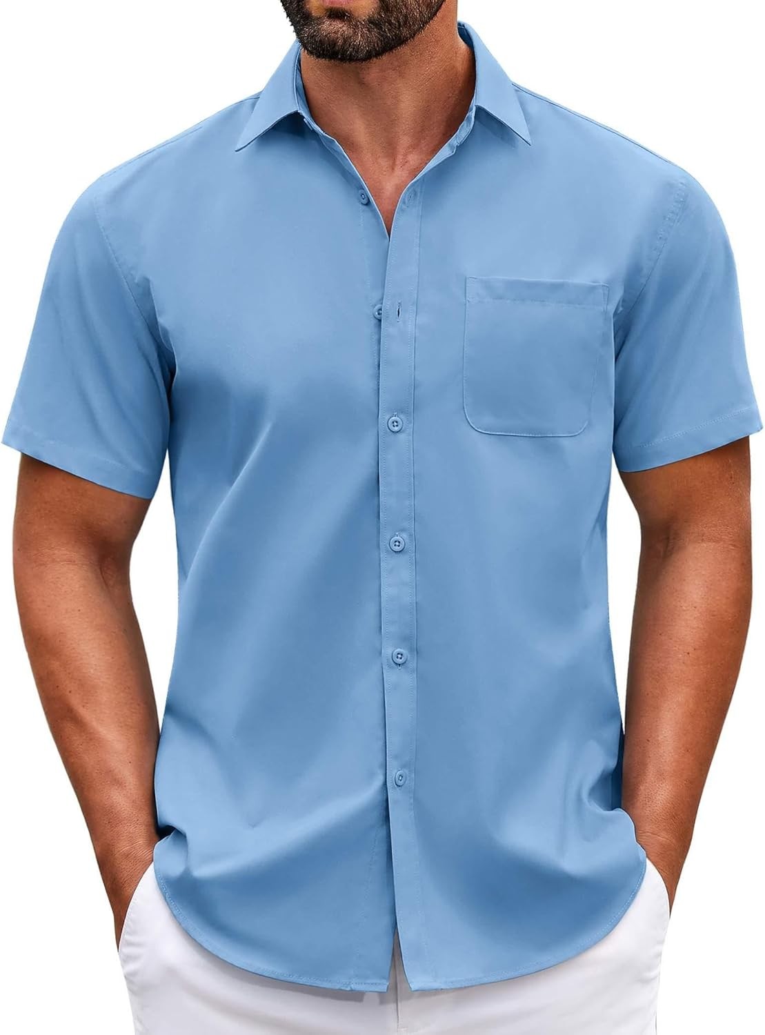 Mens Short Sleeve Casual Button Down Shirts Summer Untucked Dress Shirts