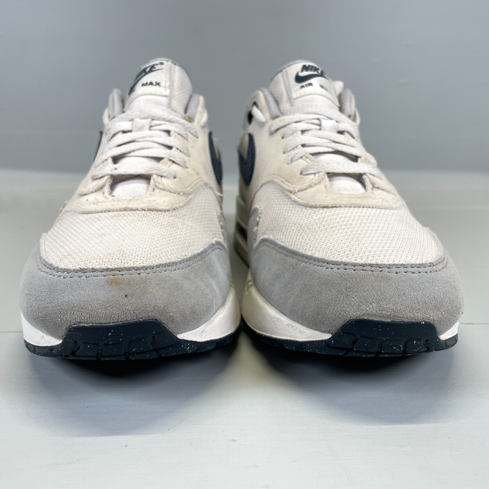 Nike Air Max 1 Shoes Mens Size 10 Gray White Mesh Suede Lace Up Athletic Sneaker