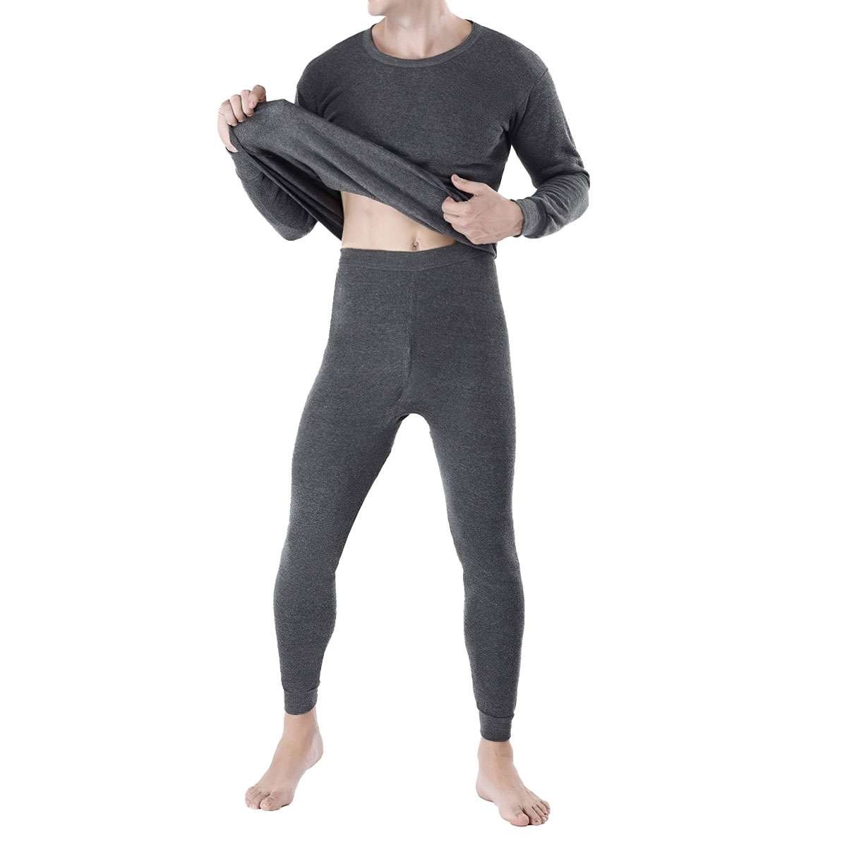 Mens Winter Ultra-Soft Fleece Lined Thermal Top & Bottom Long John Underwear Set