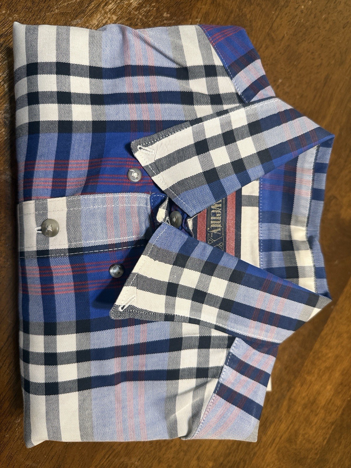 TwentyX Men’s M Blue/White/Red Plaid Long Sleeve Cotton Button-Up