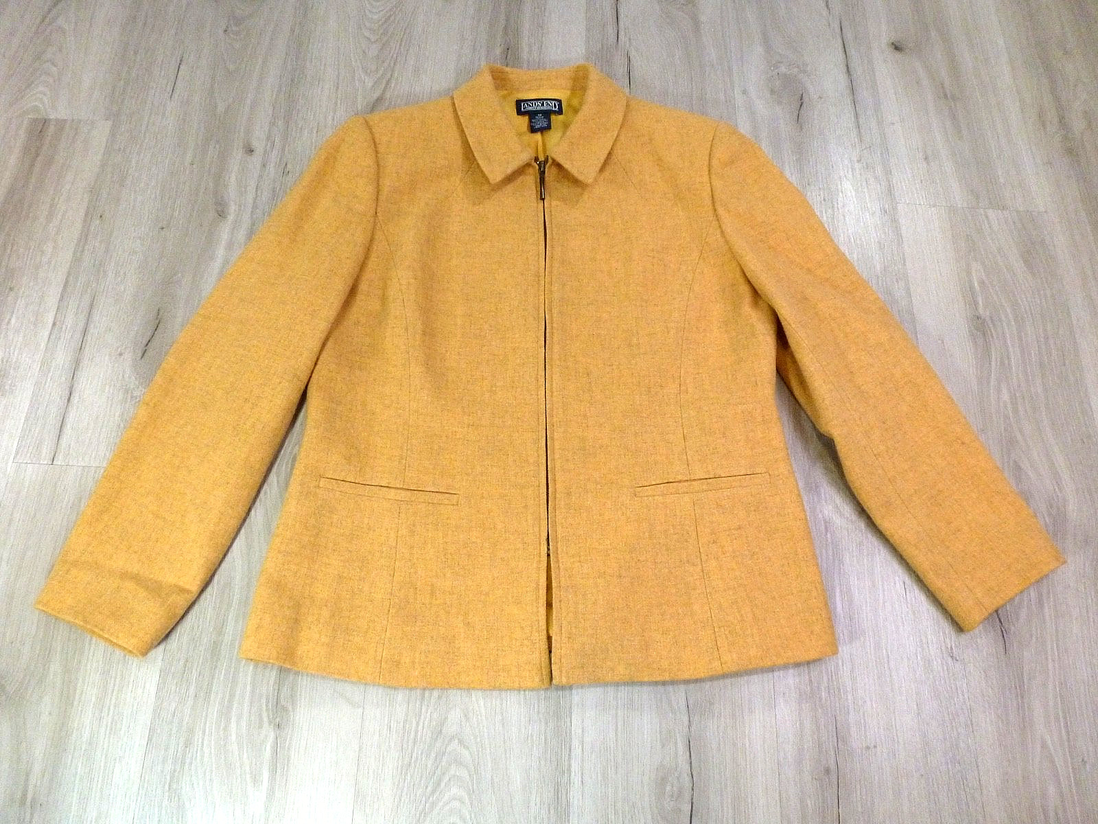 Vtg Lands End Wool Jacket Womens 12P Full Zip Lined Pockets Classic City Preppy