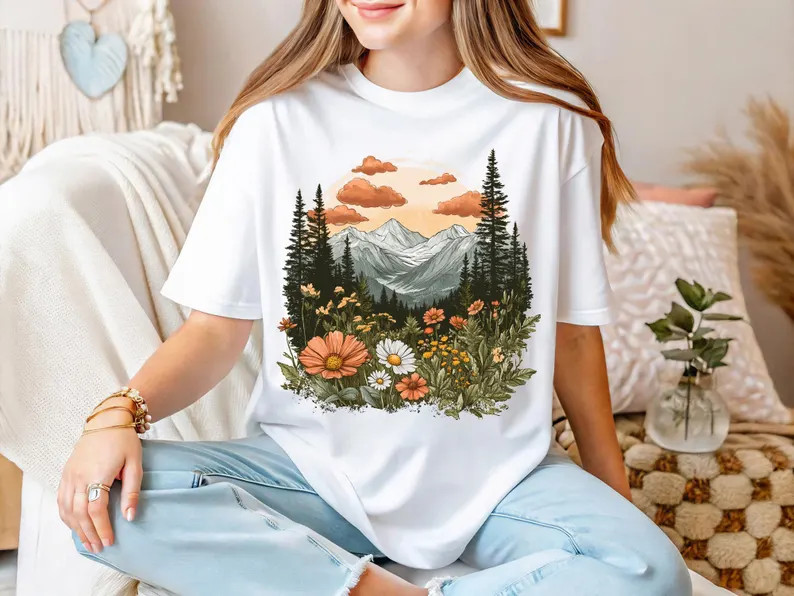 Mountain Wildflower Comfort Tee Nature Outdoor Camp