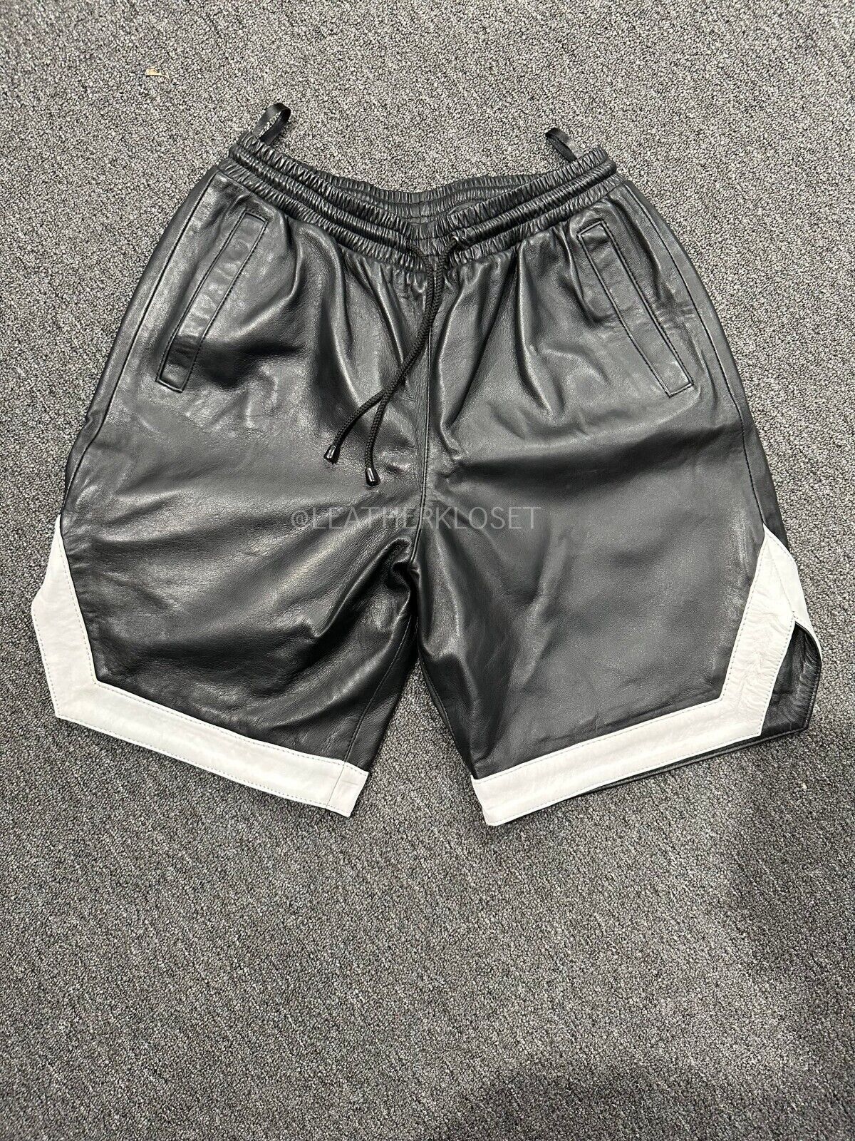 MEN’S REAL BLACK LEATHER SHORTS TRACK SHORT