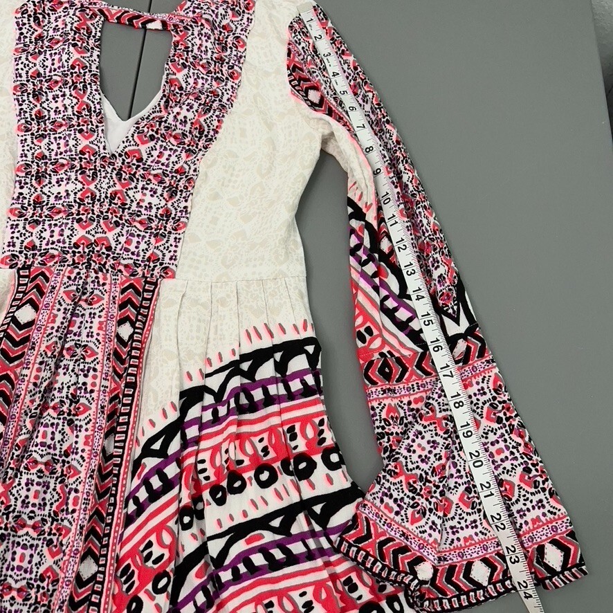 Free People Dress Women Dress 4 Pink Tegan Mini Dress V Neck Long Sleeve Boho
