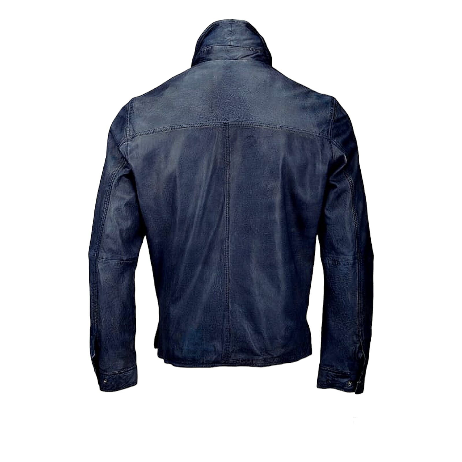 Genuine Leather Sheepskin Men’s Handmade Blue Waxed Biker Style Jacket Shirt