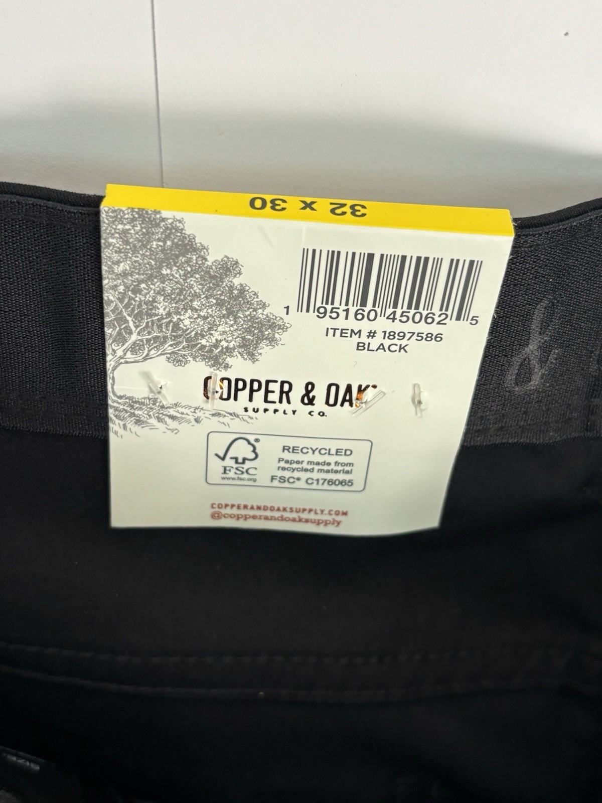 Copper & Oak Men’s Black Casual Pants Slim Tapered 32W Polyester Pockets