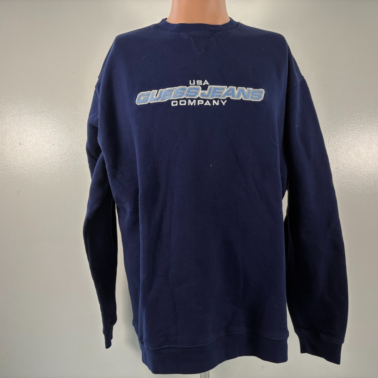 Vintage 90s Guess Jeans Mens Size XL Blue USA Company Embroidered Crewneck