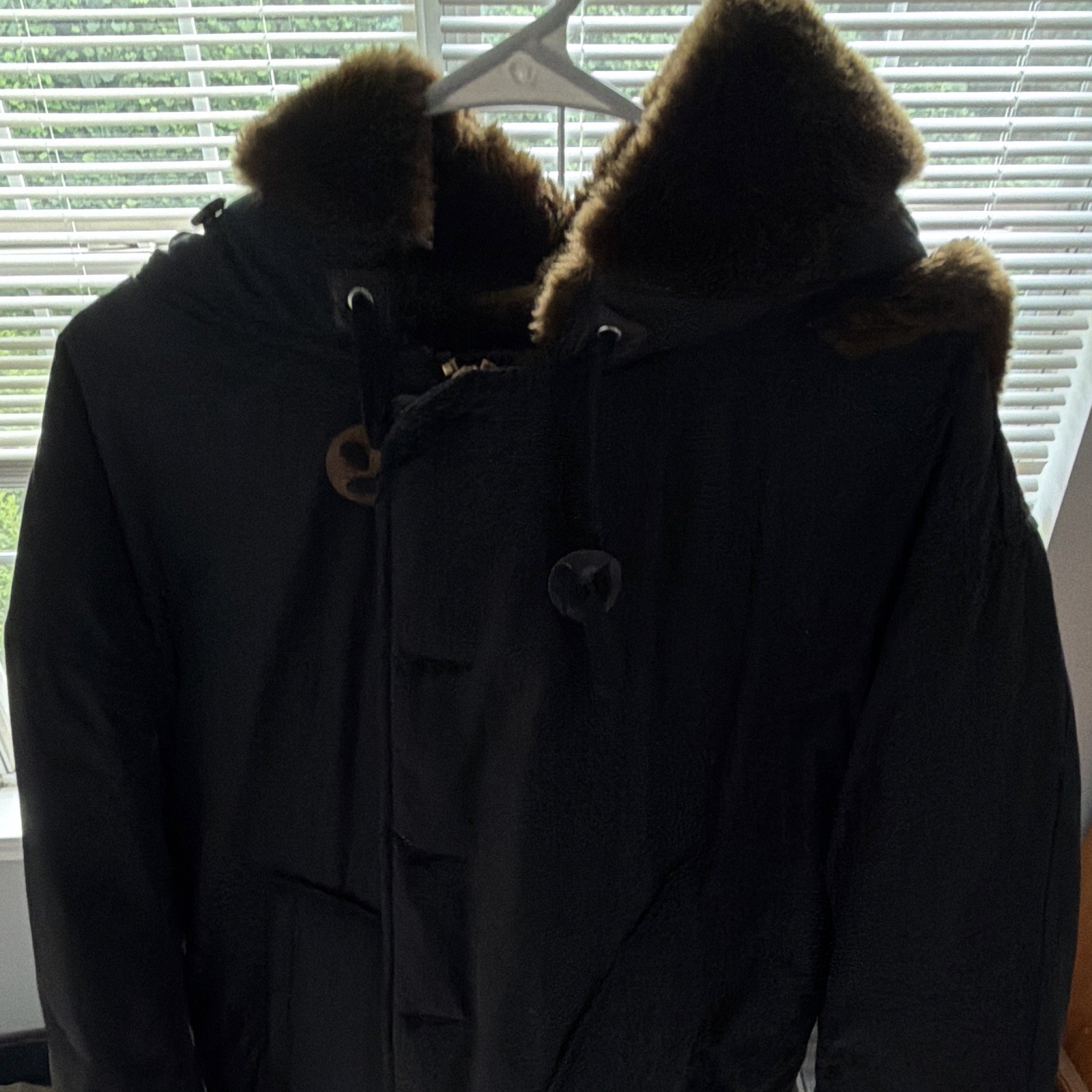 NEIGHBORHOOD Men’s Black Hooded Parka Coat Fur Trim Zip/Button Size L