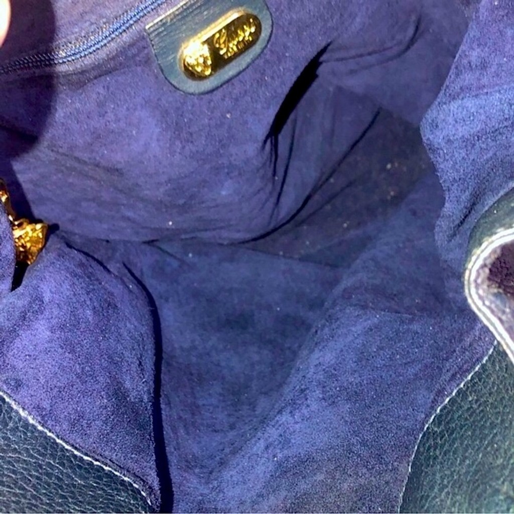 GUCCI Navy Leather Horsebit Bucket Bag Suede Lining Gucci Knight Zip Pull MINT