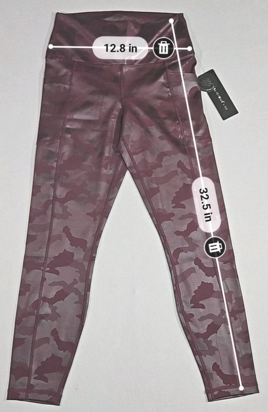 Yogalicious Lux Leggings Large Shiny Wine Tasting Camo High Rise Pockets NWT