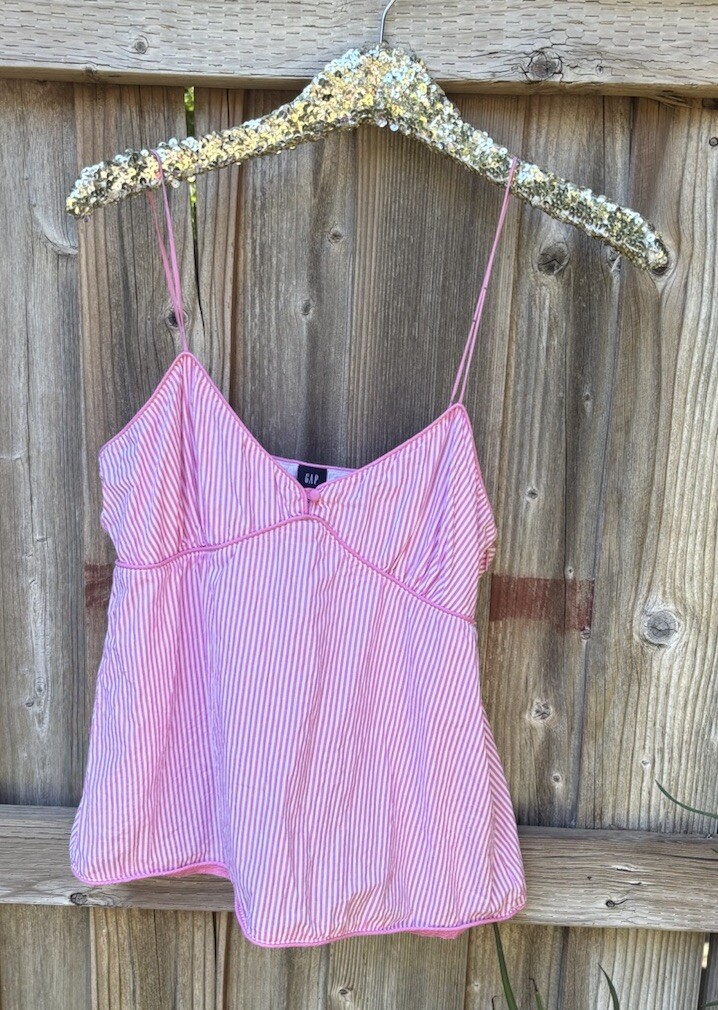 Gap Cami Summer Top Side Zip W 12 Pink White Stripes Lined Fresh Chic Straps