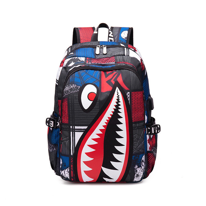 Shark Mouth x Spiderman Comic School Backpack Lightweight & Outdoor Waterproof