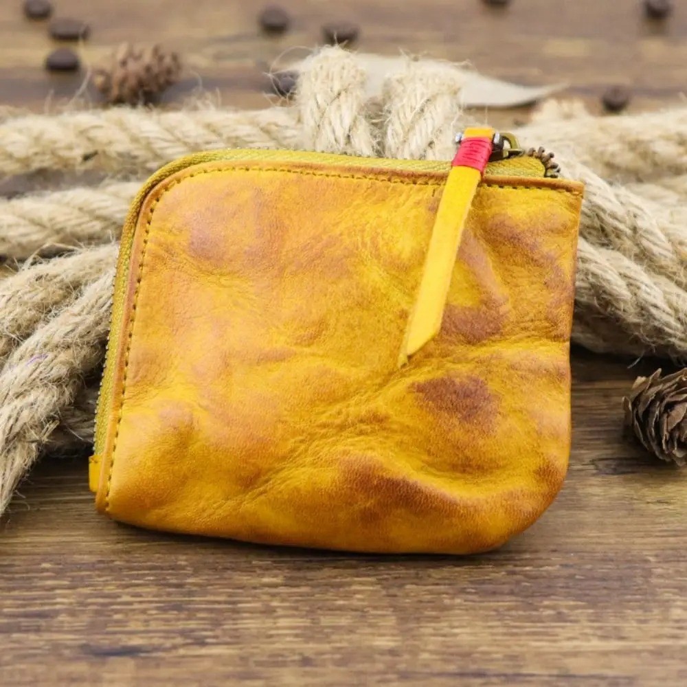 Unisex Leather Coin Purse Vintage Handmade Multi-colors Zipper Wallet Key AA