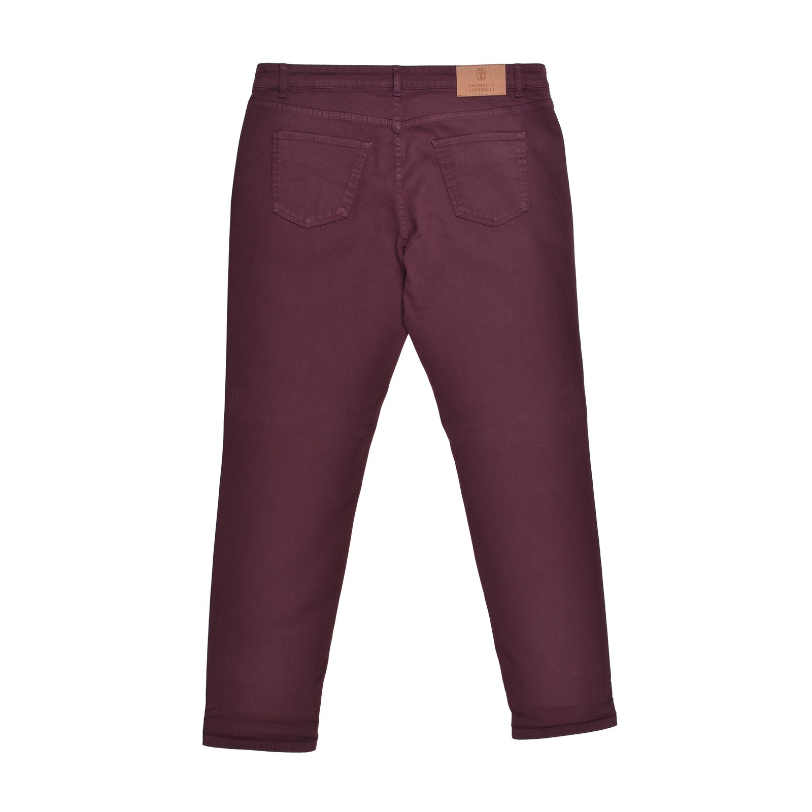 BRUNELLO CUCINELLI MEN’S BURGUNDY DENIM FIVE-POCKET TROUSERS MSRP $865
