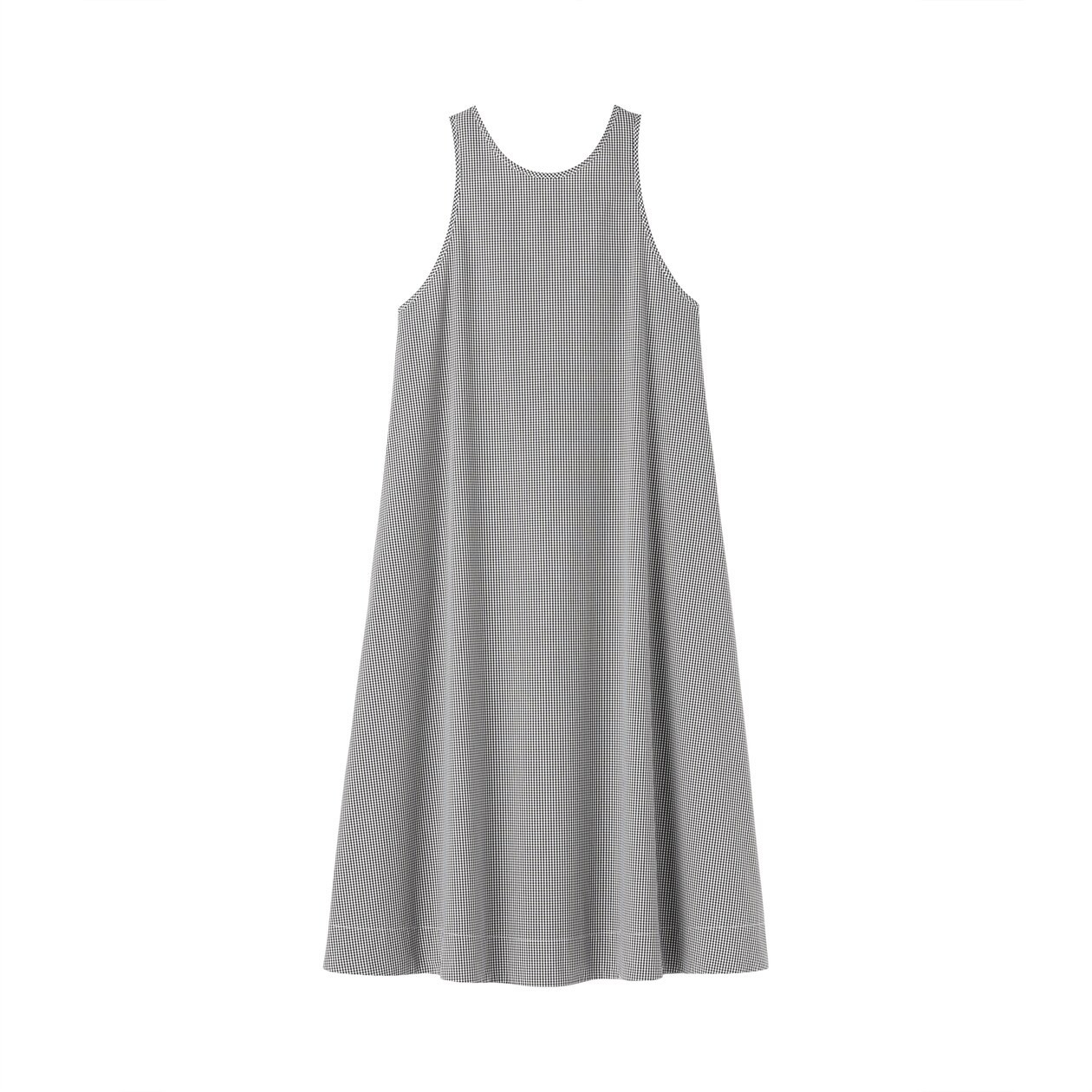 MUJI Womens Quick Dry Broadcloth Sleeveless Dress Dark Navy Check FedEx