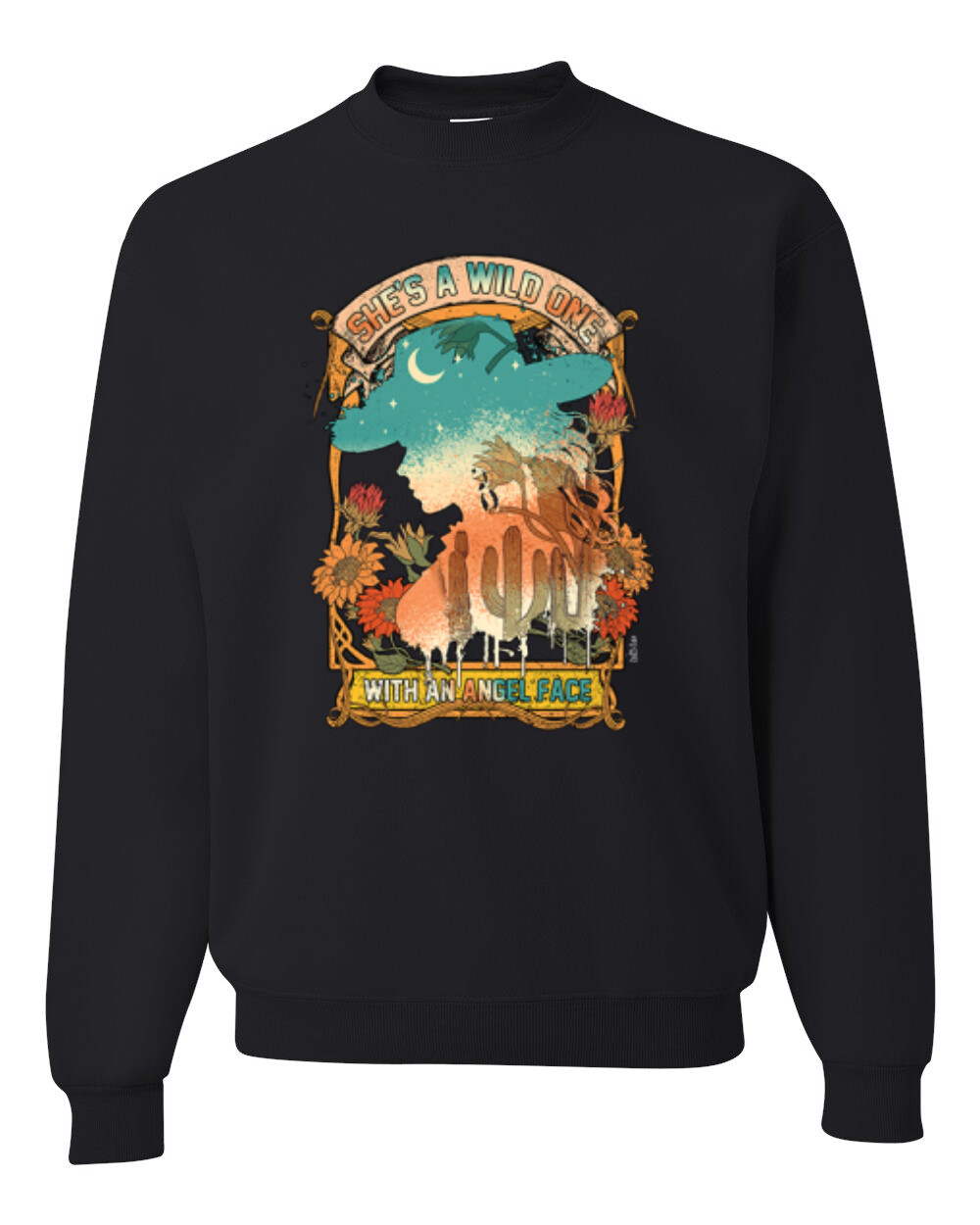 She’s A Wild One Country Angel Face Sunset Cowgirl Unisex Crewneck Sweatshirt