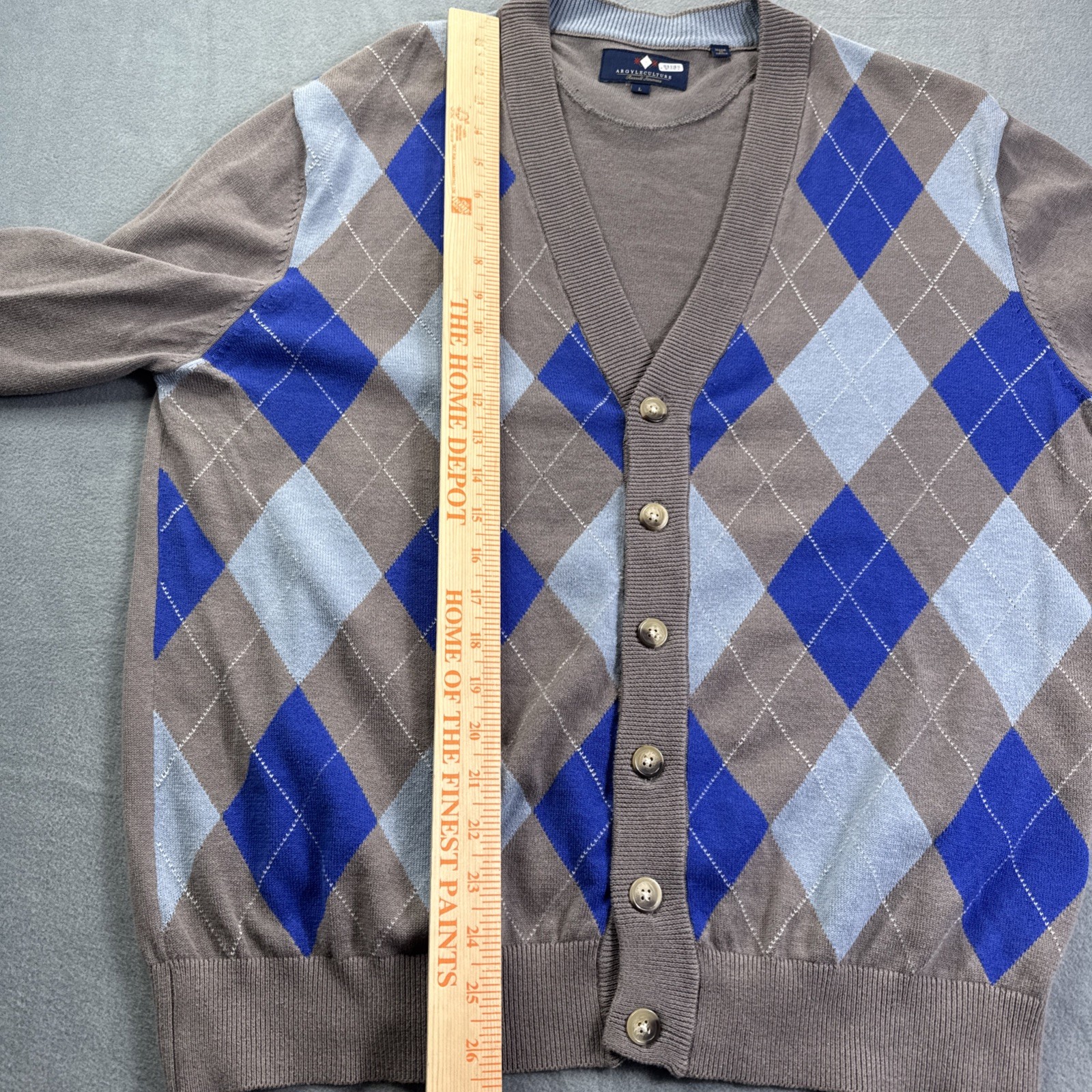 Argyleculture Russel Simmons Golf Cardigan Mens L Argyle V Neck Sweater Cotton