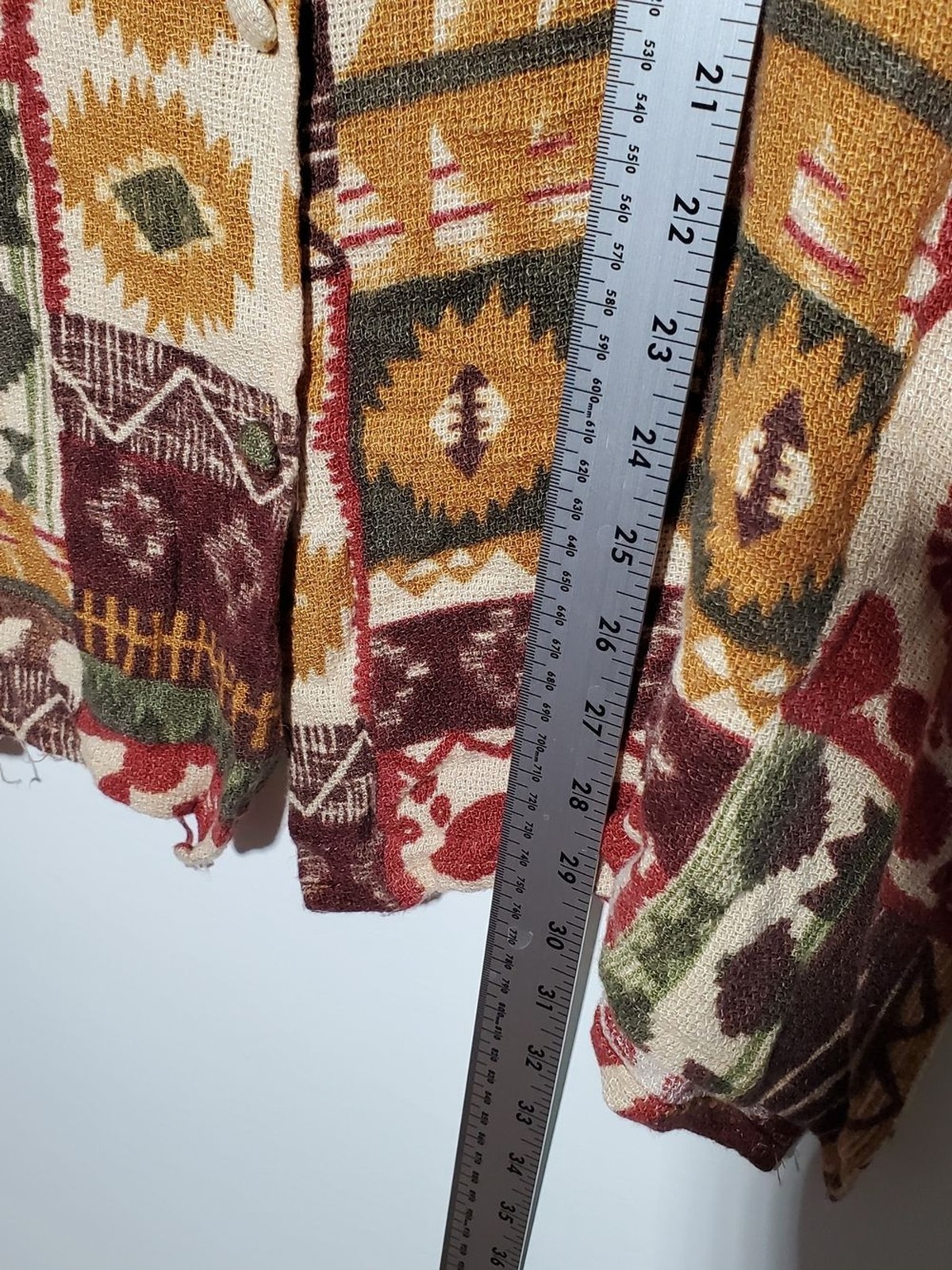 Vintage Resource Patchwork Boho Pattern Short Sleeve Button Up Top L/XL