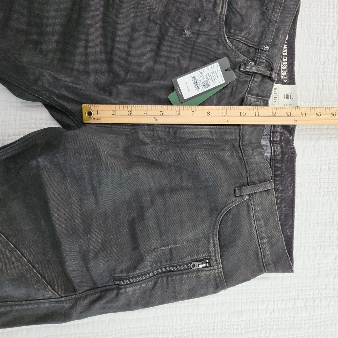 G-Star Raw Mens Black Jeans Ignition Destroyed 36×32 Moto Cross 3D Zip Slim