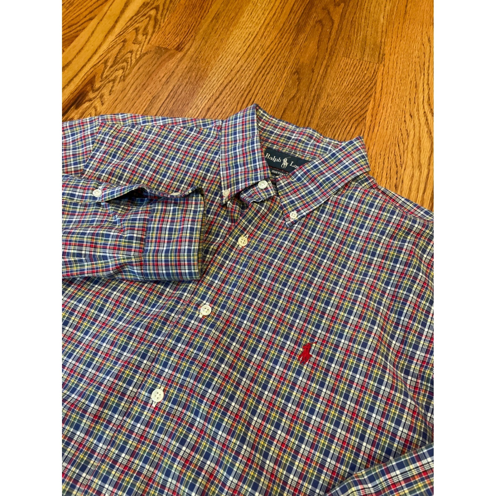 Ralph Lauren Mens Button Up Shirt L Multicolor Plaid Custom Fit Long Sleeve Pony