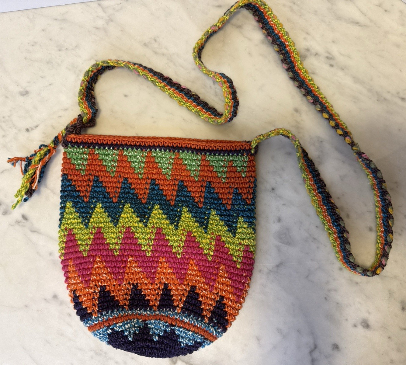 Bamboo Trading Co Cotton Boho Crossbody Bucket Bag Purse Geometric Guatemala
