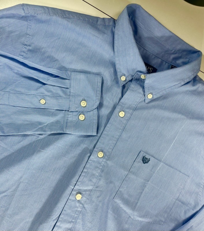 CHAPS RALPH LAUREN Men’s 2XL Button Shirt Lt Blue White Long Sleeve Cotton Blend