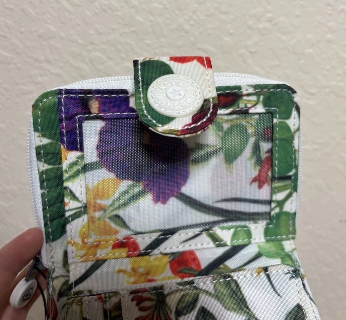 Kipling Floral Print Small Wallet, Button Closure With Various Slots; Brand New