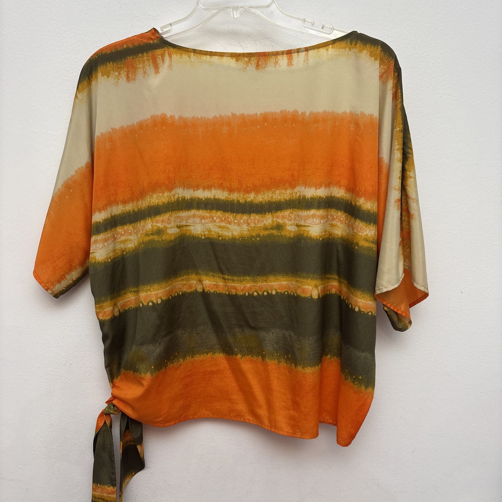 MICHAEL KORS Blouse, Orange Green Beige Tie Dye Stripe, Dolman Sleeve, Womens XL