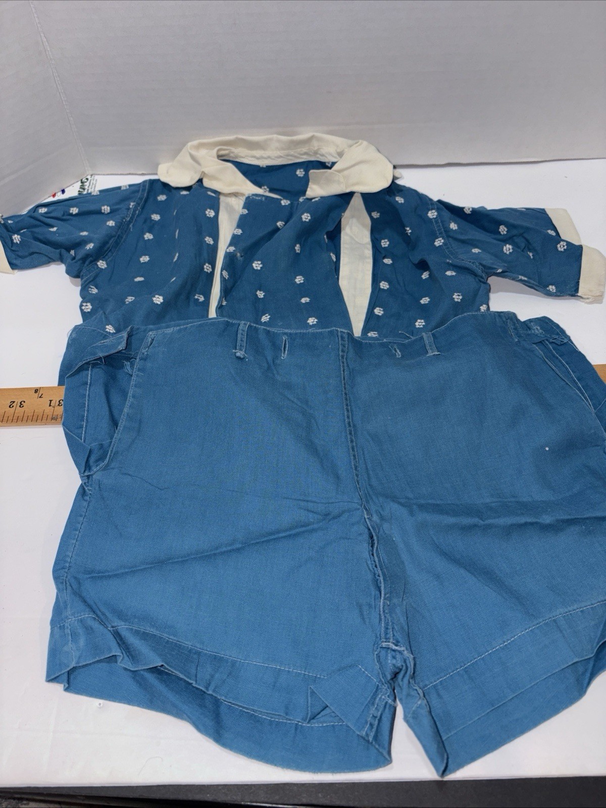 Vtg 40s 2 Piece Blue SSet – Sz 2-3t Handmade Needs Buttons