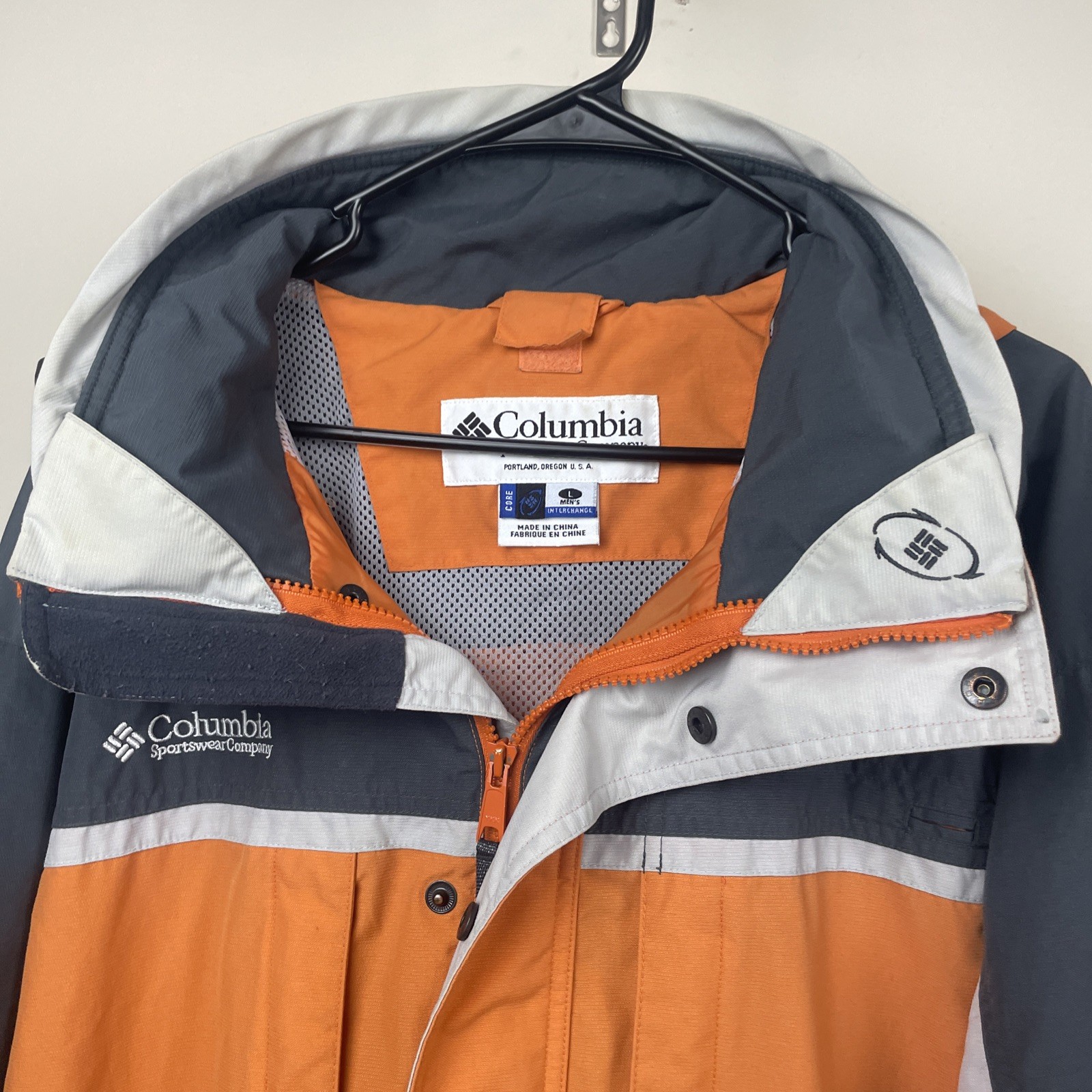 Columbia Men’s Full Zip Jacket Orange Gray Colorblock L Regular Stand-Up Hooded