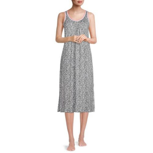 SECRET TREASURES GRAY WHITE PINK SLEEVELESS PAISLEY MIDI NIGHTGOWN POCKETS 2X