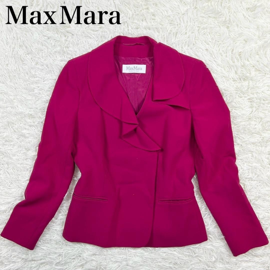 Max Mara Ruffle Collar Tailored Jacket, Women’s, Wool, Magenta, Size L
