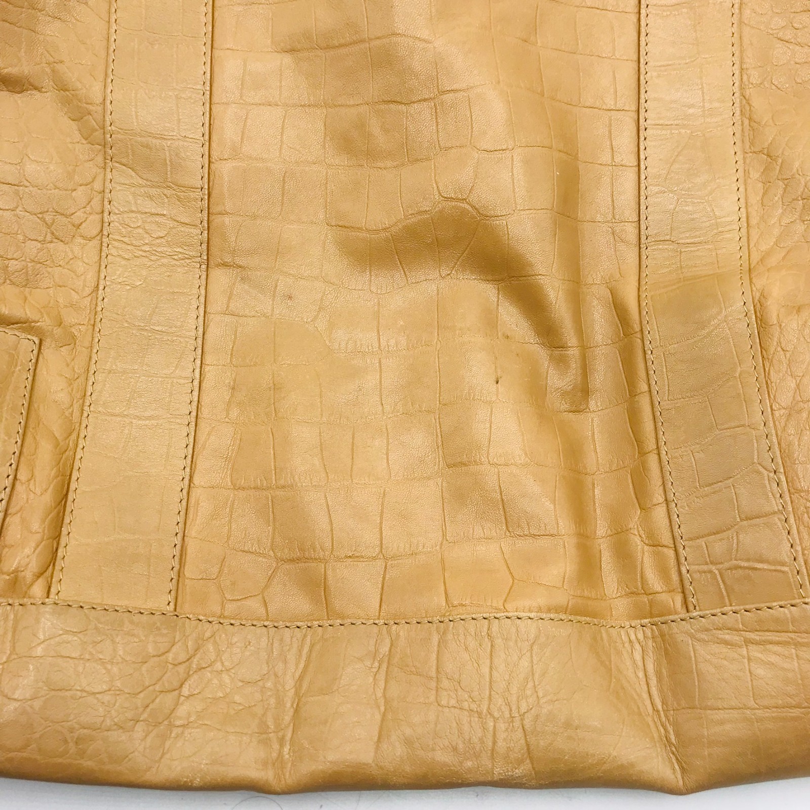 Falor Tan Leather Tote Bag Made In Italy with Woven Handles Embossed Snakeskin