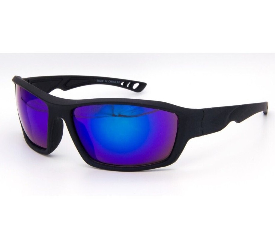 Driving Sunglasses Blue Mirror Lens Black Frame Classic Shades Confortable Sport