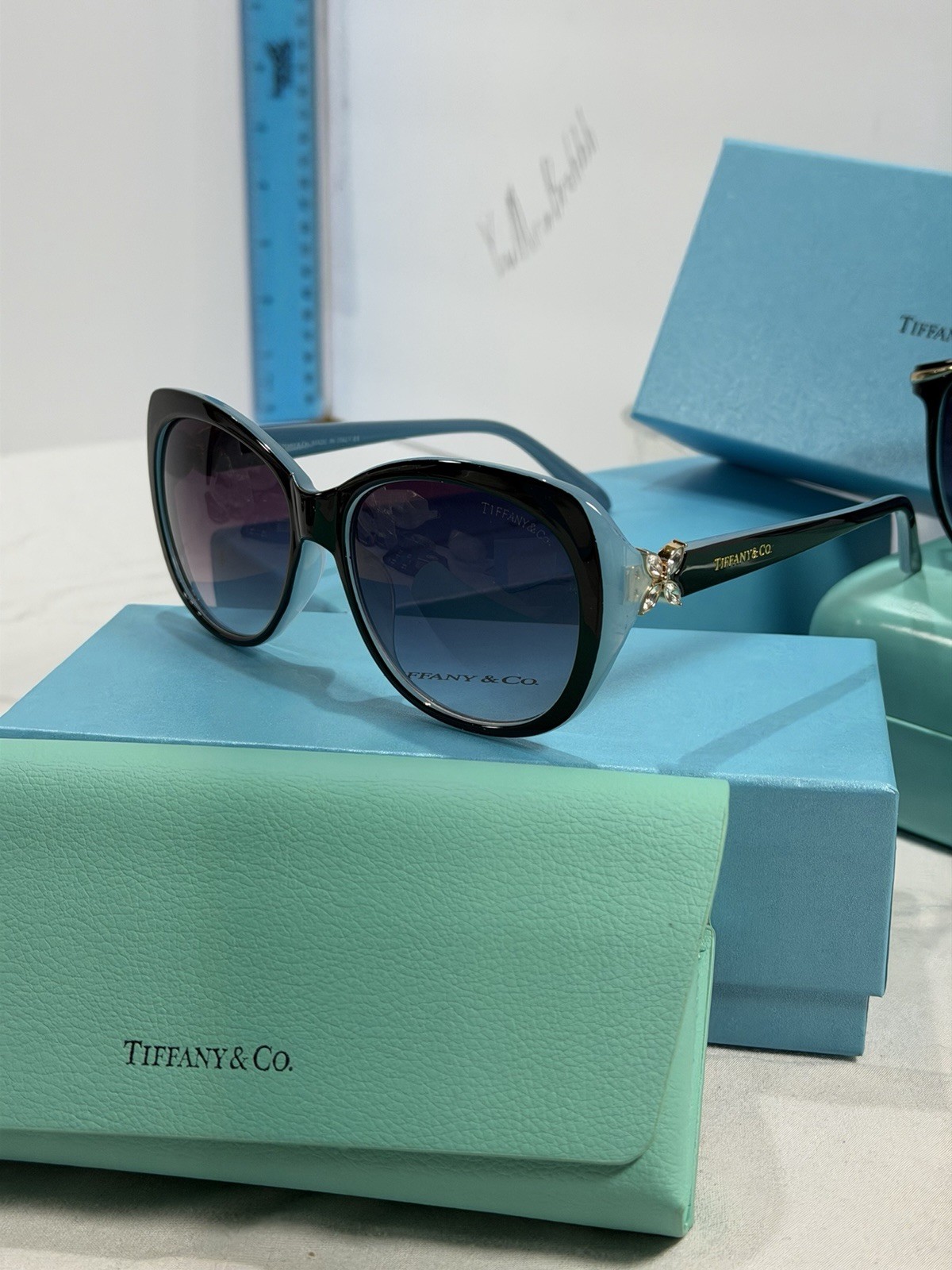 Tiffany & Co. TF4068 Woman’s Cat Eye Sunglasses Black Frame Purple Gradient