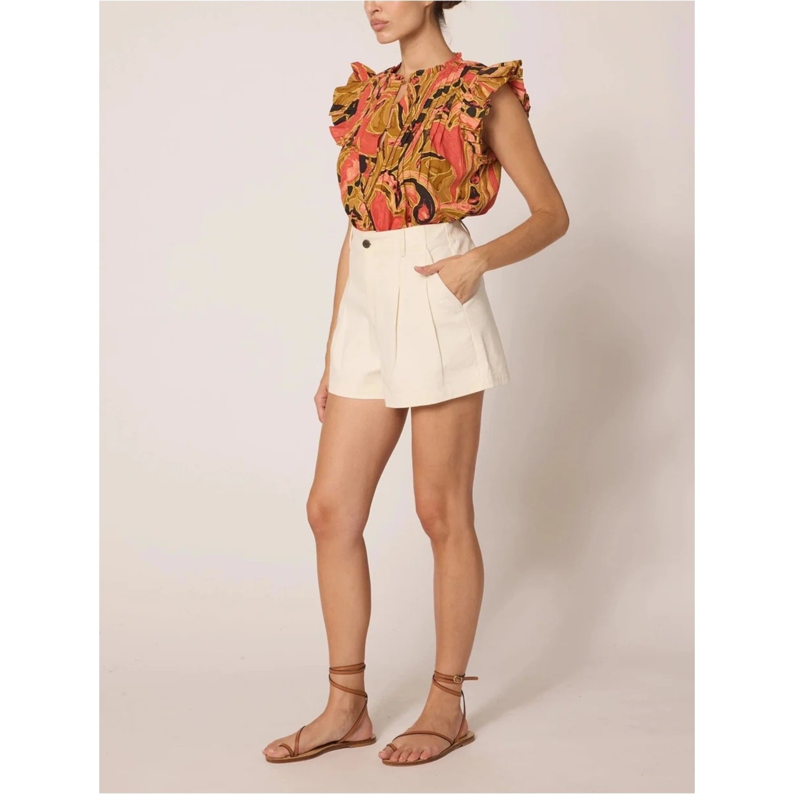 NWT Cleobella Maritza Blouse Osaria Print Organic Cotton Flutter Sleeve Top Med