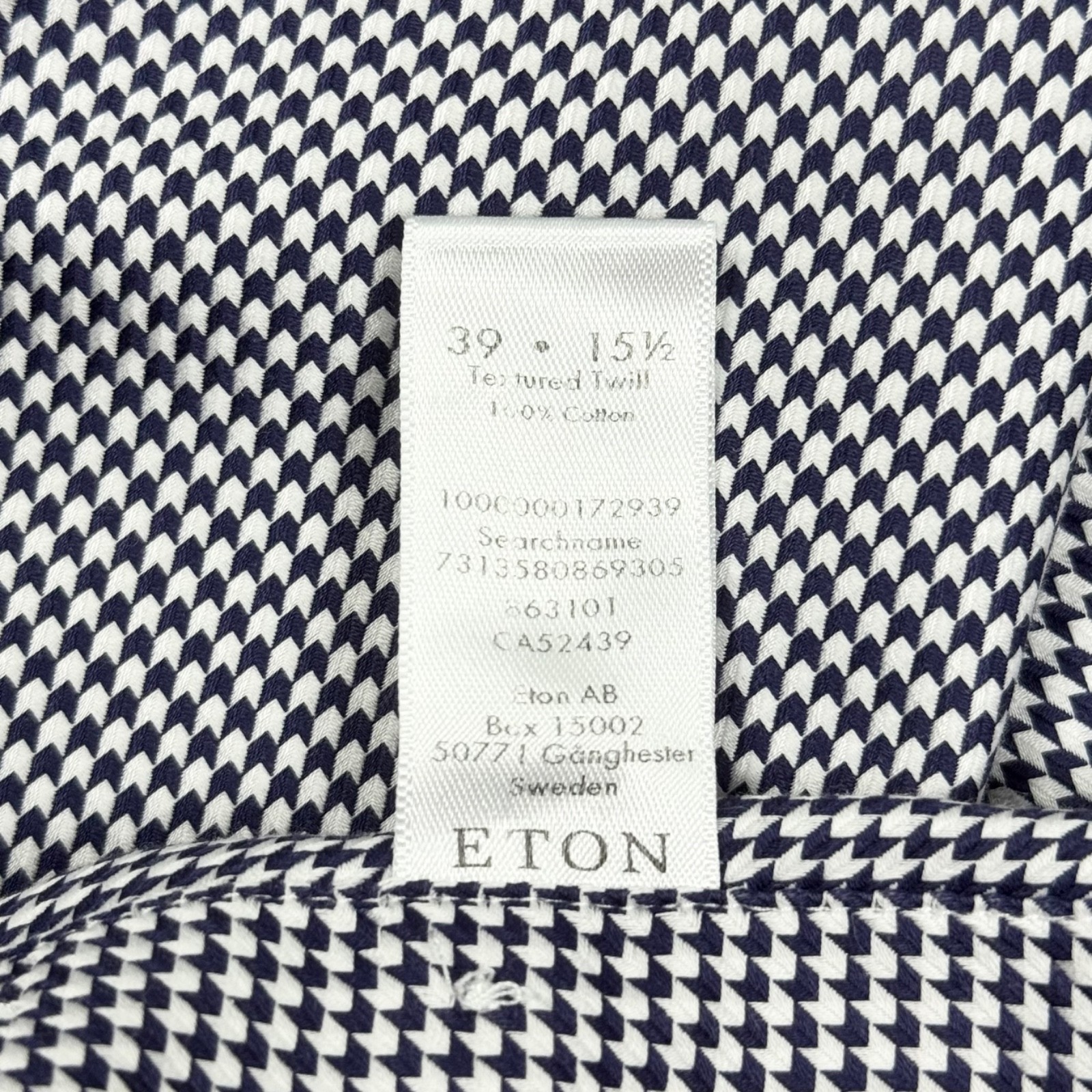ETON Men’s Luxury Houndstooth Slim Fit Black White Cotton Dress Shirt 39 15.5
