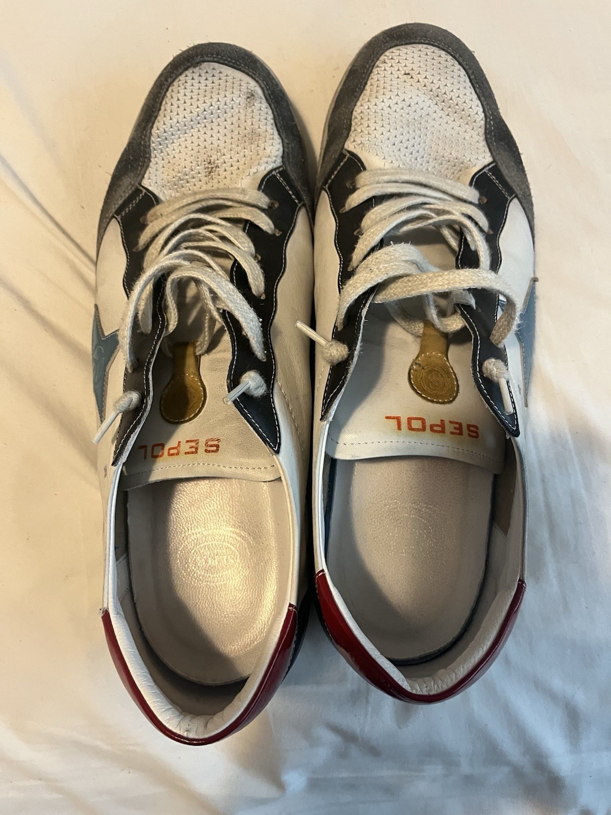 SEPOL SPL-TX Men’s Low Top Lace-Up Athletic Sneakers White Gray Blue Red