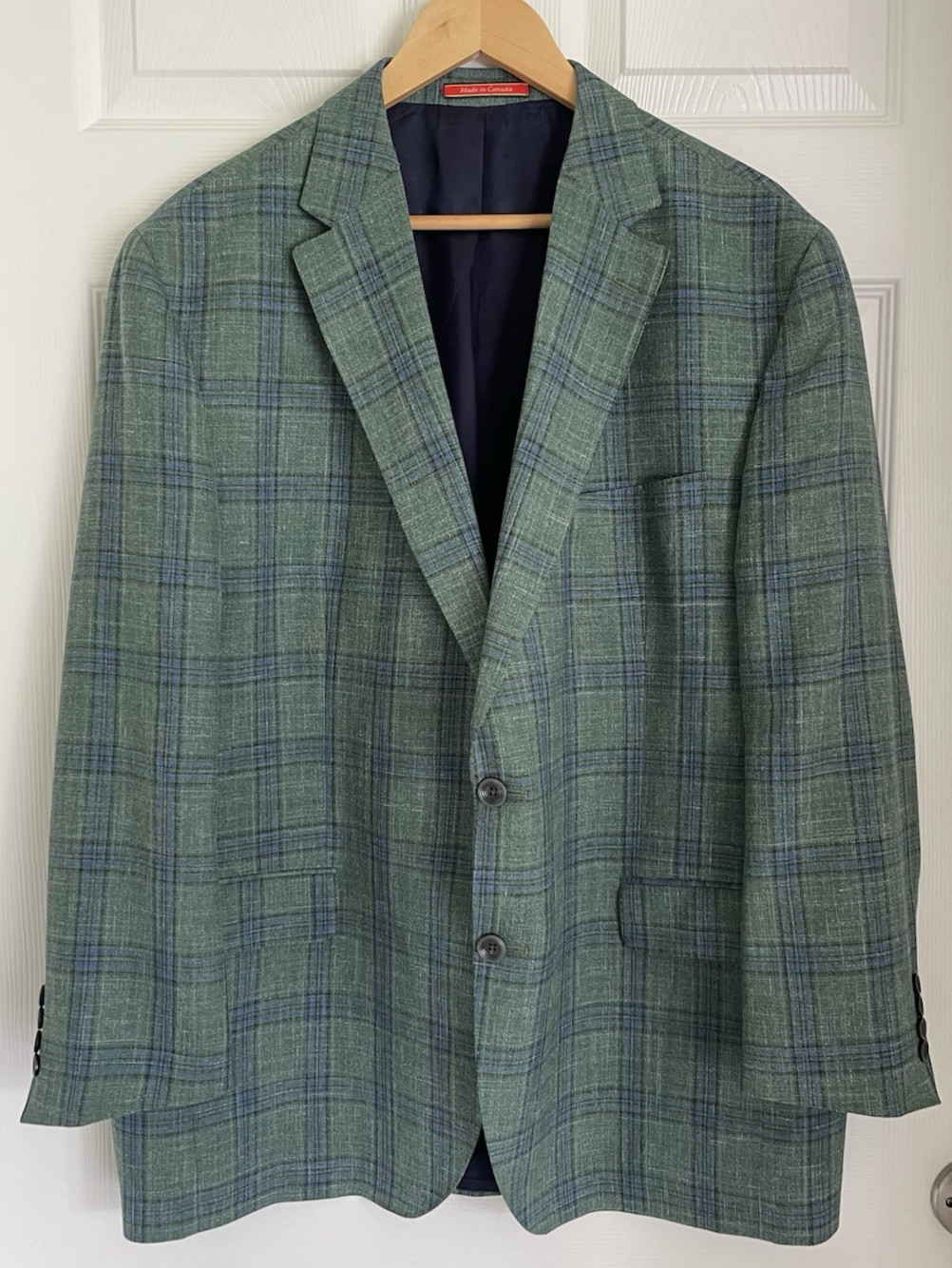 Cremieux Loro Piana Summertime Sport Coat Mens 48R Plaid Green Wool Silk Linen