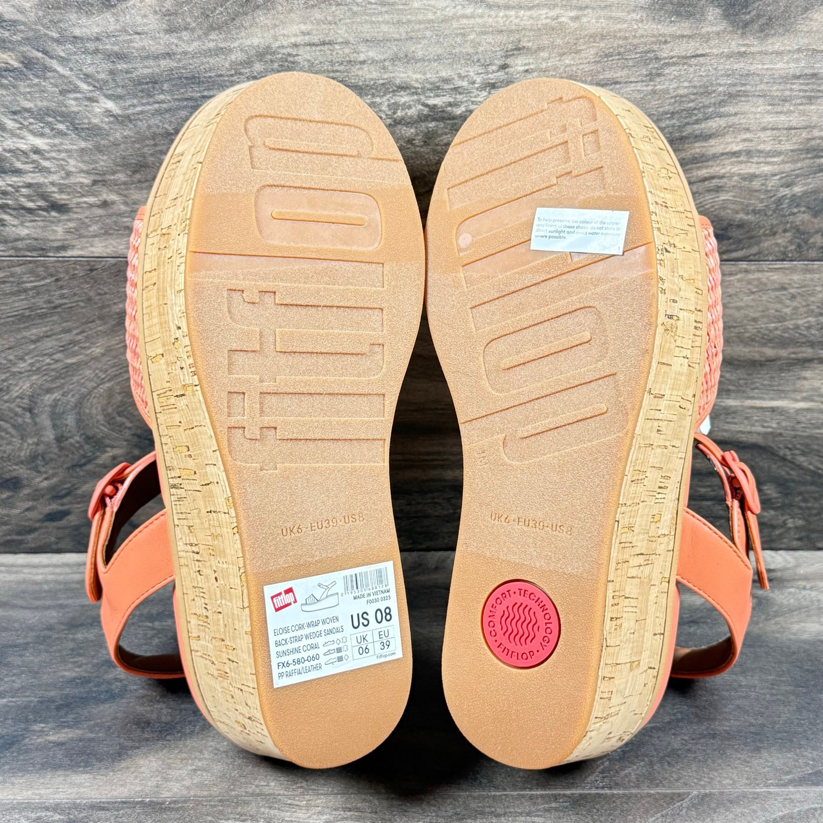 Fitflop Eloise Cork Wrap Woven Back Strap Platform Sandals Sunshine Coral 8