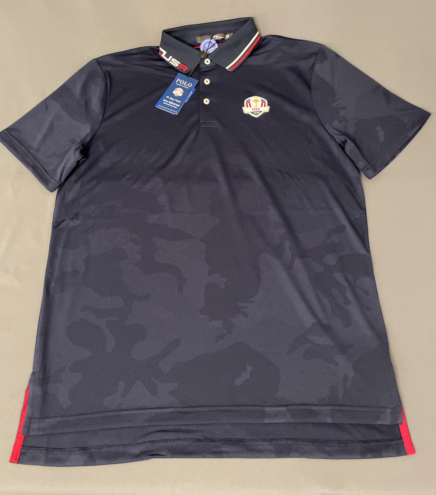 RLX Ryder Cup Golf Shirt Polo Logo Camo Ralph Lauren Medium Navy Blue NWT