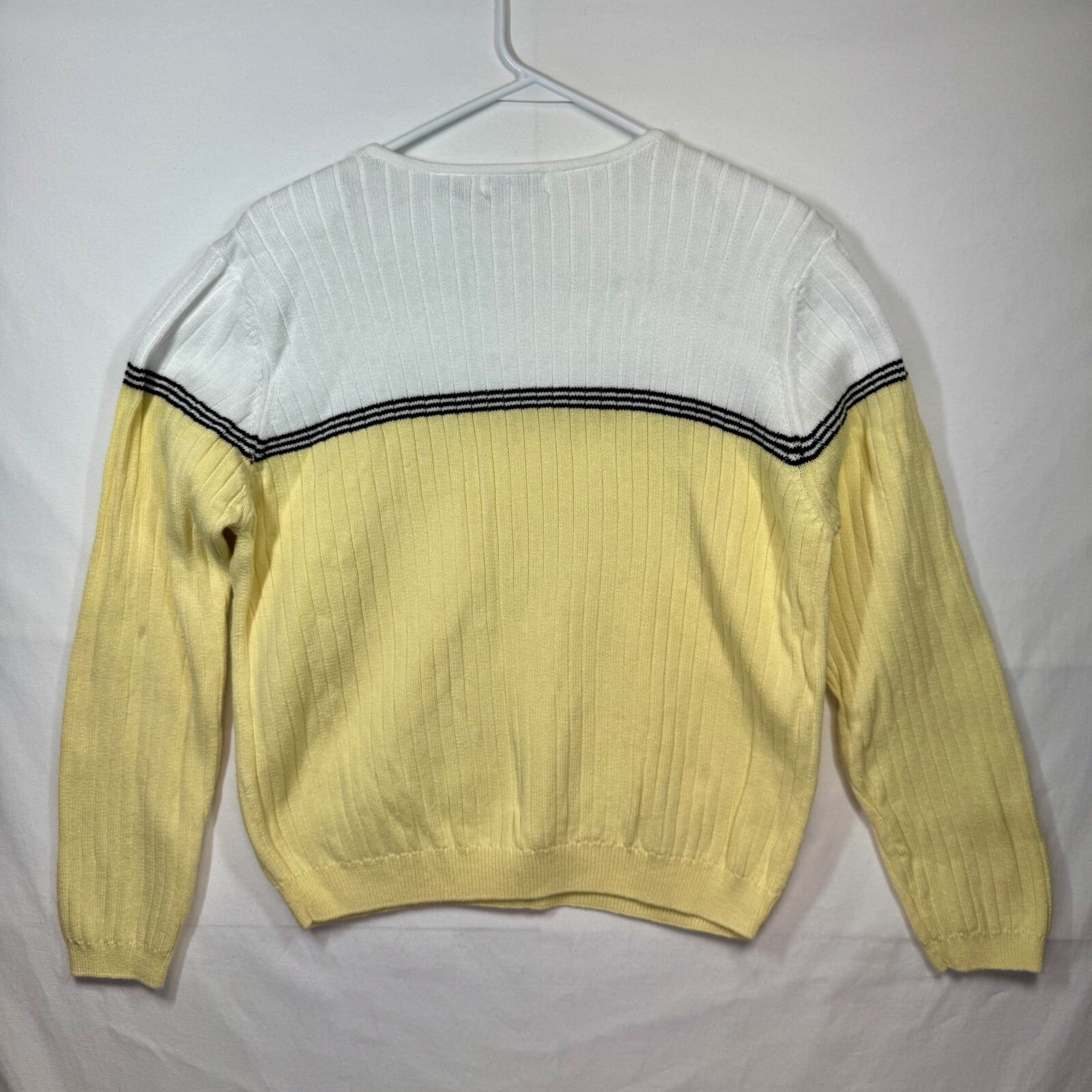 Jeanne Pierre Cotton Knit Sweater Striped Color Block Top White Yellow Sz Large