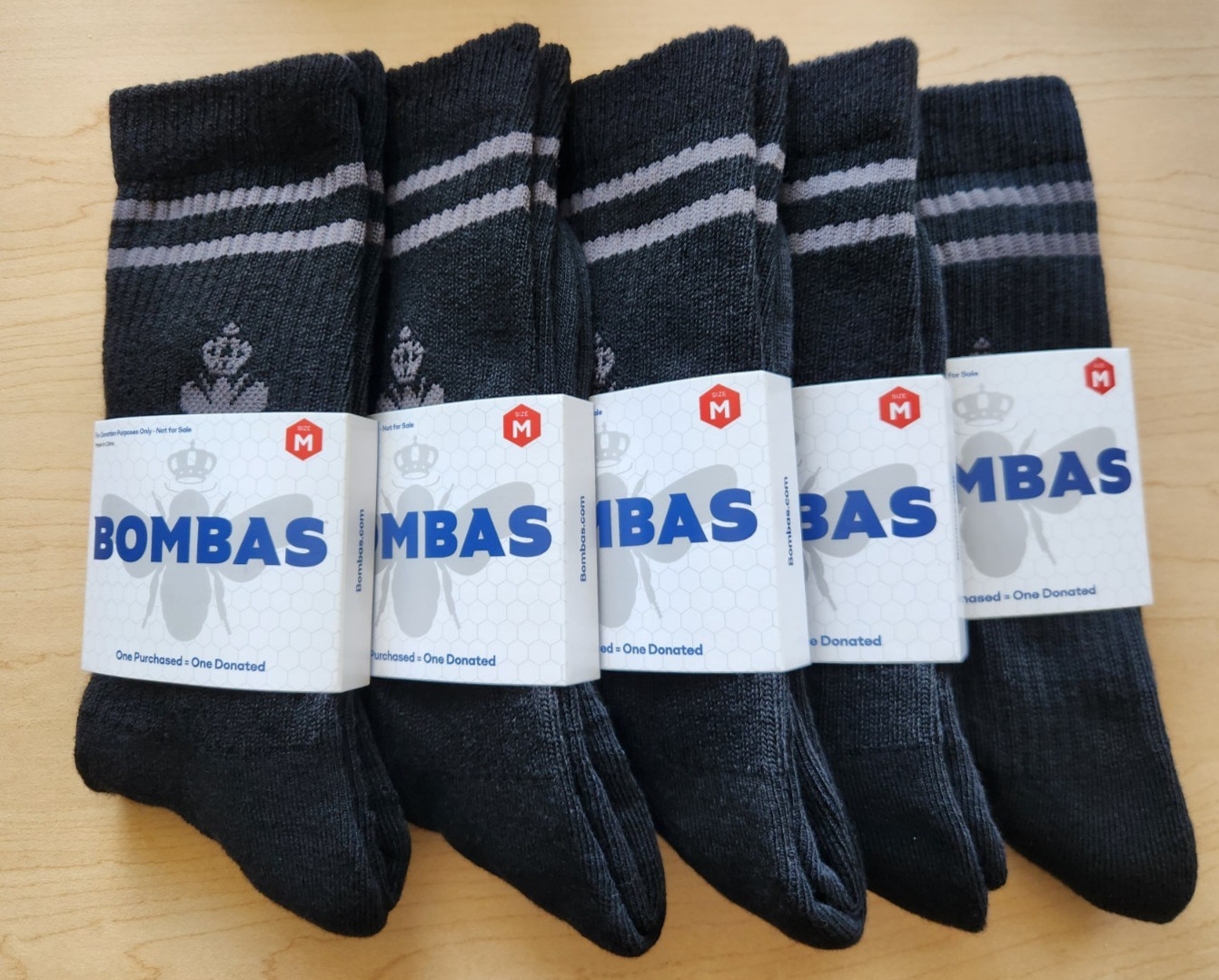 Bombas Black Socks Size M Calf Honeycomb Socks 5 Pairs NEW