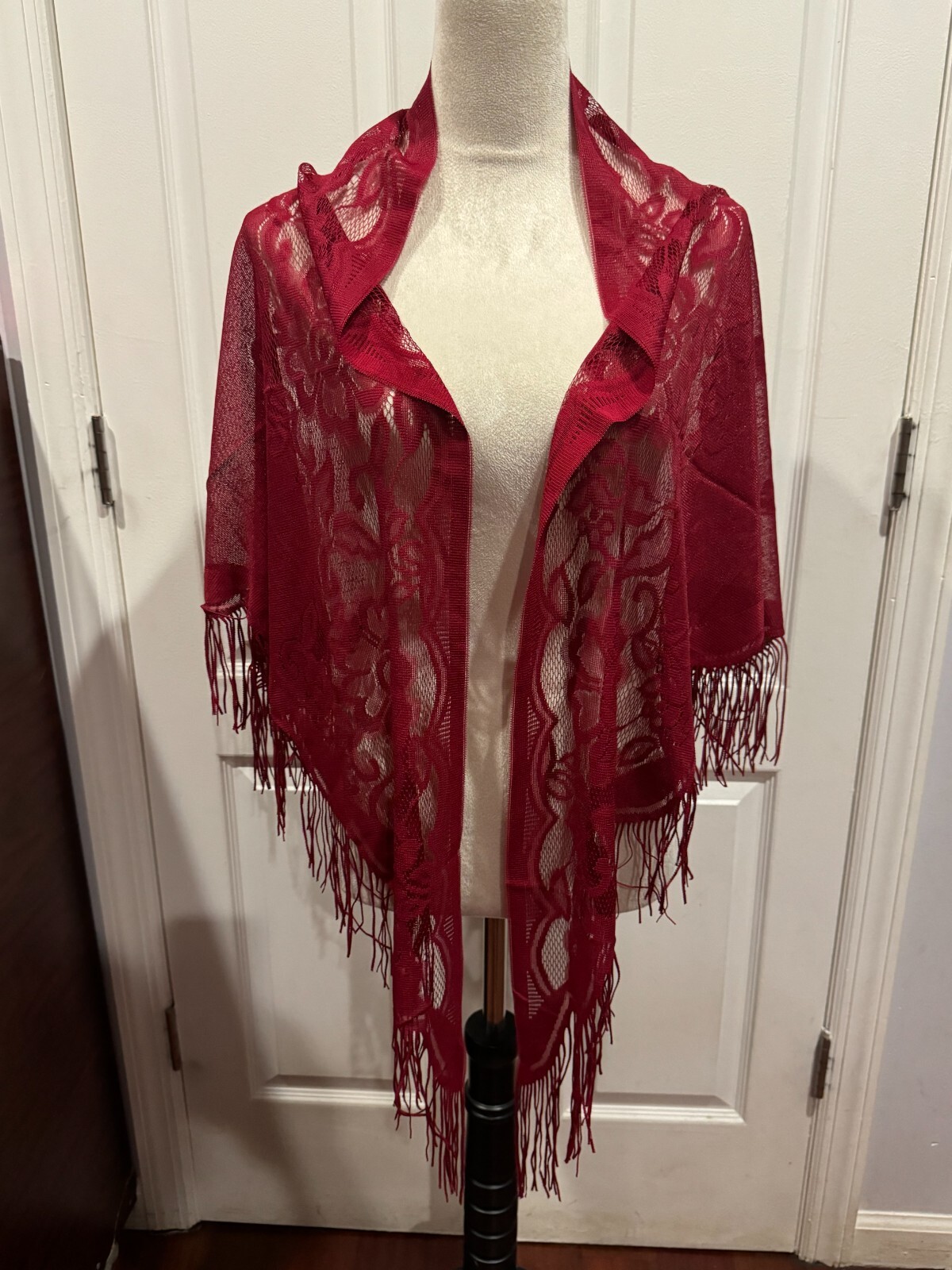 Wine Red Sheer Triangle Scarf Shawl Wrap Lightweight 70.9×29.5inches