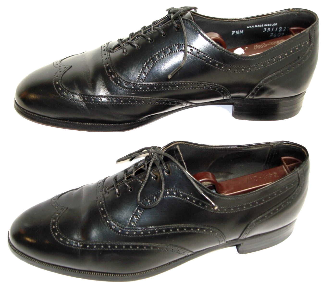 Men’s 7.5 D BOSTONIAN Black Leather Wingtip Oxford Full Brogue Dress Shoes USA