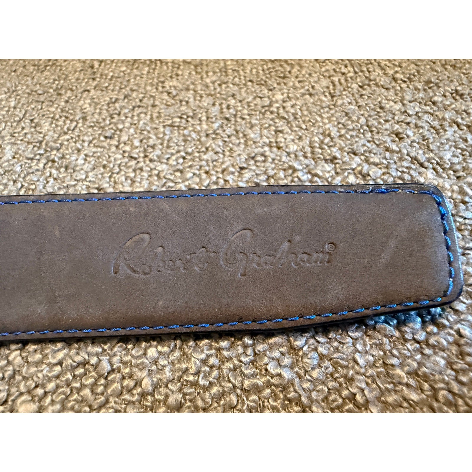 Robert Graham Gray Casual Leather Stitch Belt Men’s Size 42/44
